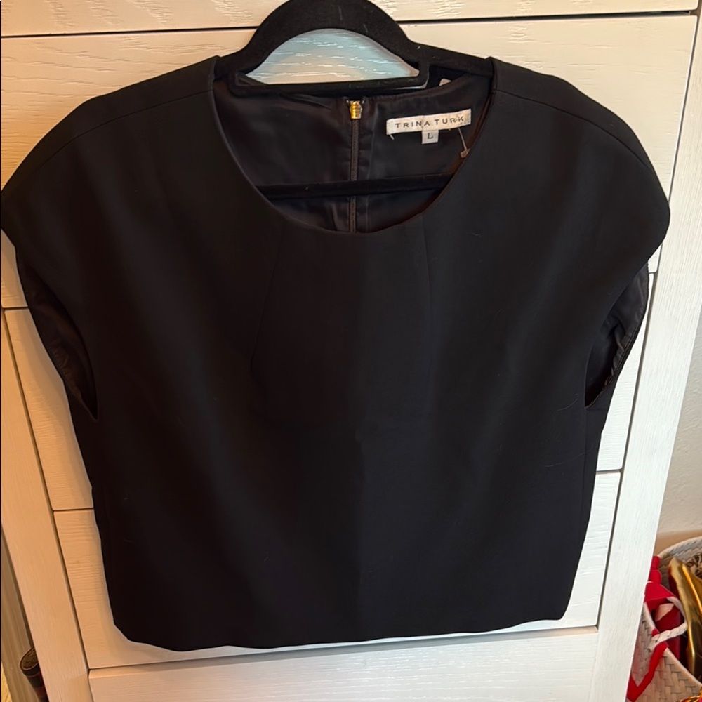 Trina Turk Black Boxy Blouse with Textured Fabric